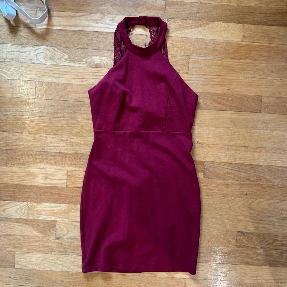 Lulus high neck cocktail dress with lace details